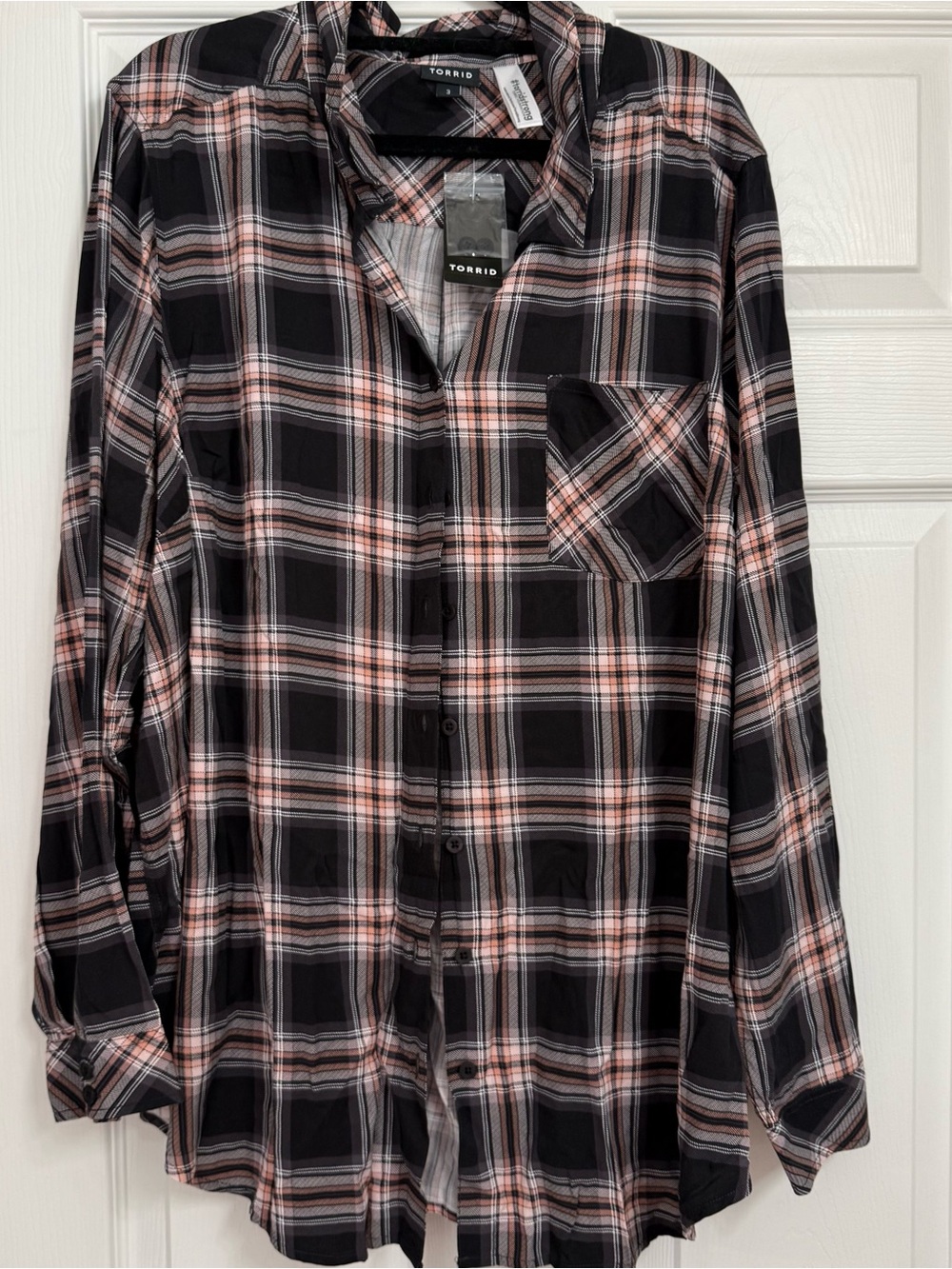 torrid Black and Pink Plaid Button-Down Shirt